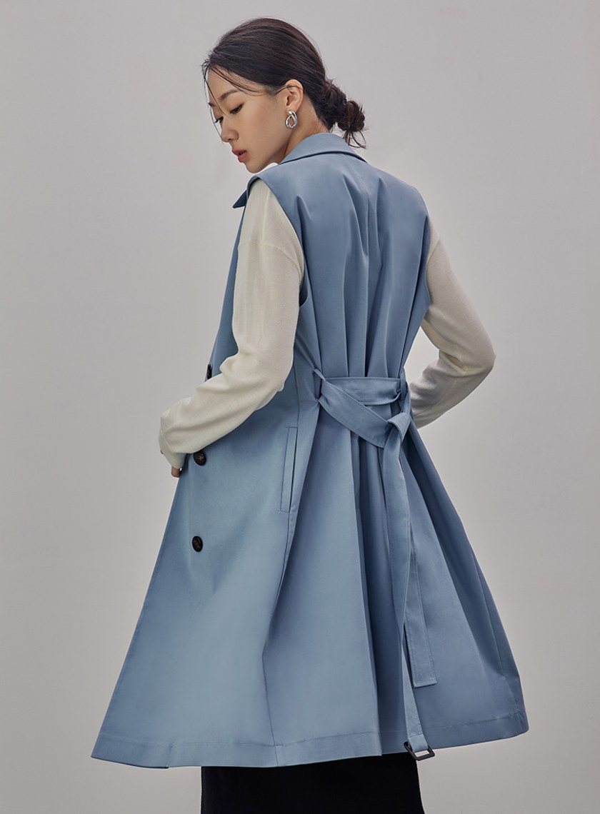 率性無袖長版風衣外套